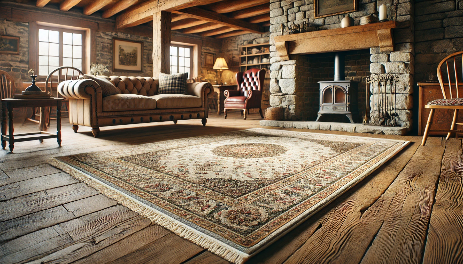 A high-quality image of a clean, well-maintained area rug on a beautiful hardwood floor.